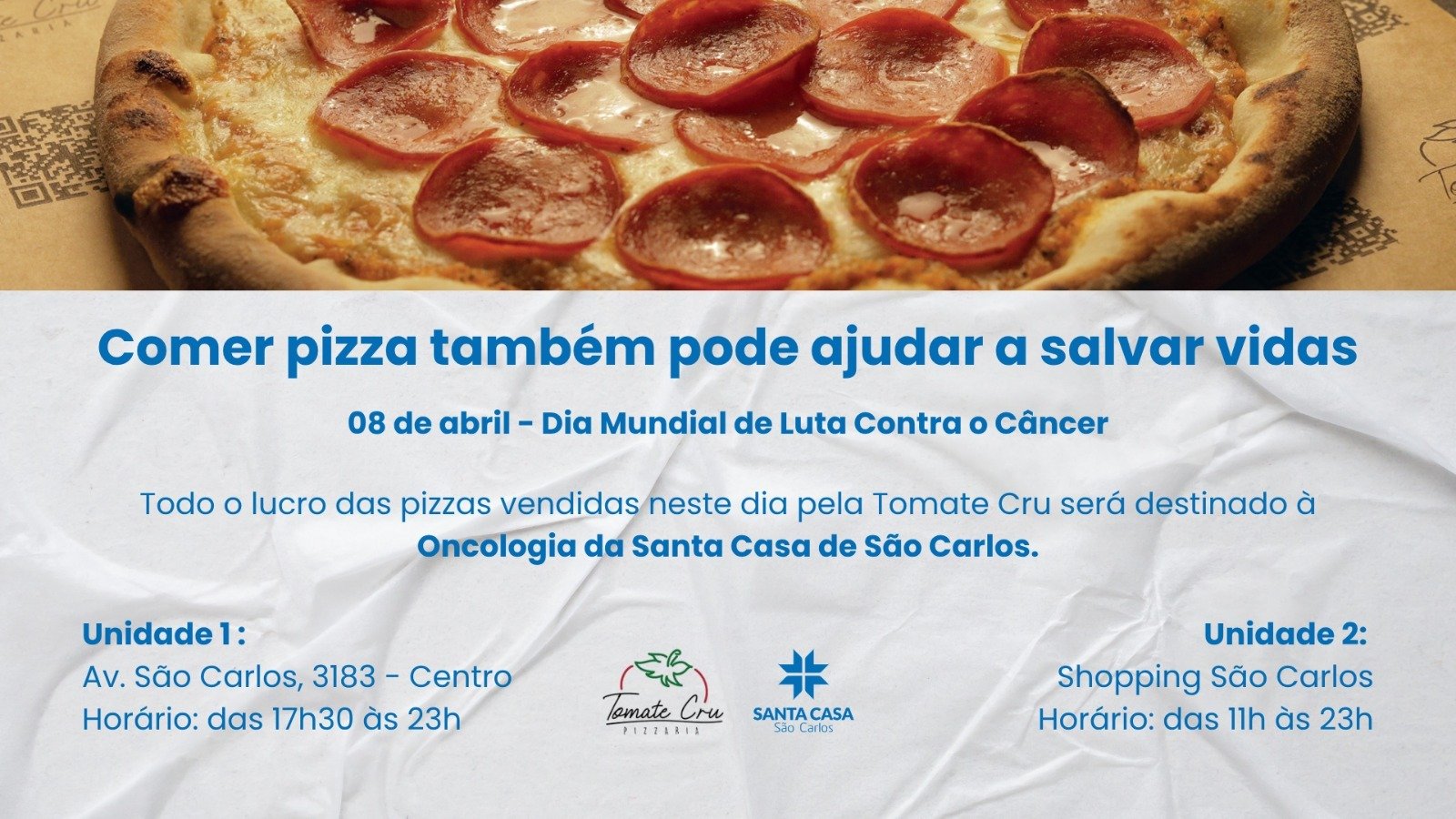 Santa Casa recebe ação solidária que reverte vendas de pizzas para pacientes com câncer