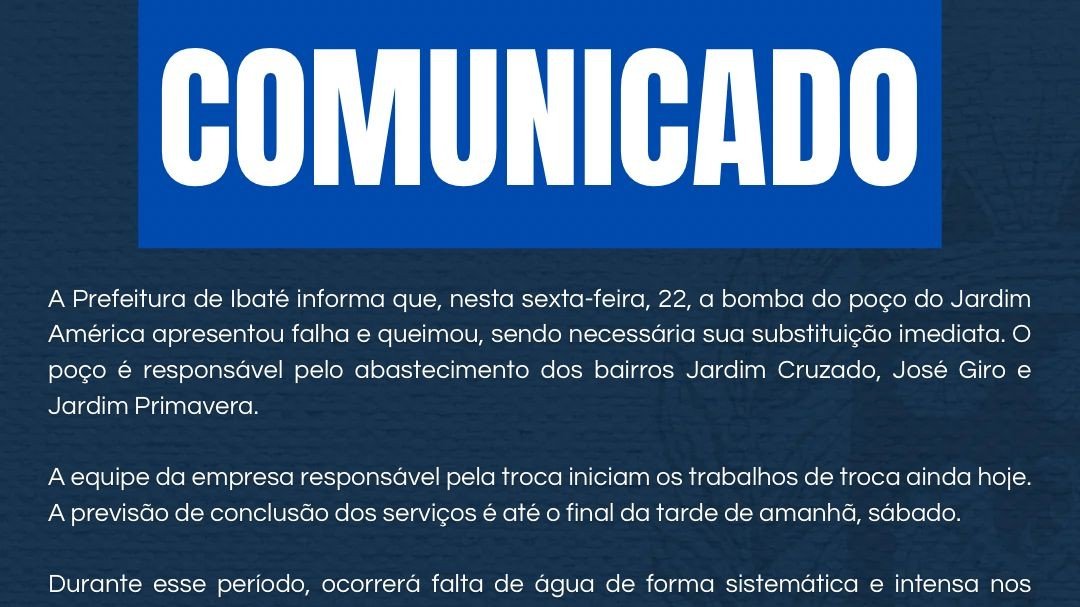 Nota à Imprensa – Secretaria de Obras e Saneamento